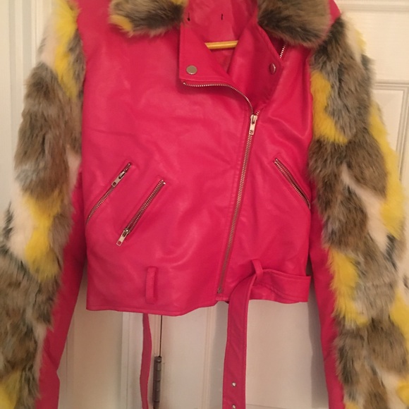 Hot pink Leather Jacket w/ color fur - Picture 4 of 4
